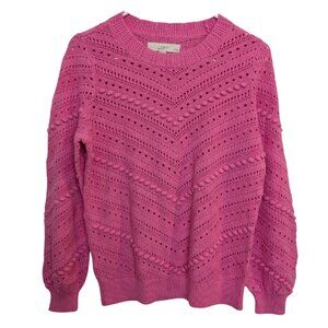 LOFT Petites Women's Bobble Pointelle Sweater, Size SP, Pink, 100% Cotton